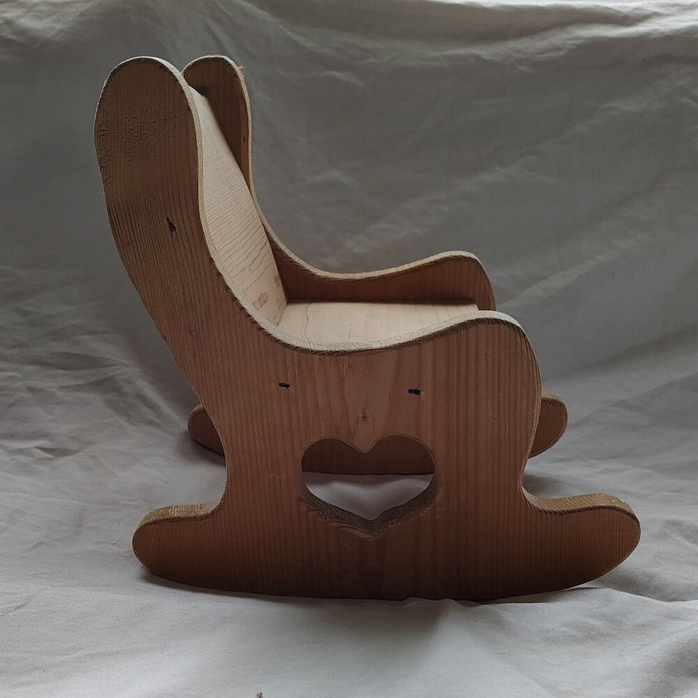 Vintage Wooden Doll or Teddy Bear High Back Heart Cutout Rocking Chair Display A